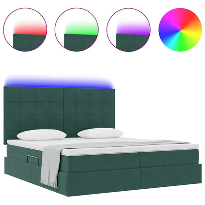 vidaXL Bett mit LED-Lichtleisten Dunkelgrün 200 x 200 cm Samt