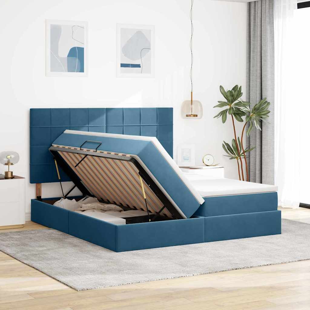 vidaXL Bett mit LED-Lichtleisten Dunkelblau 200 x 200 cm Samt