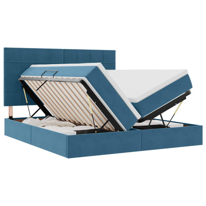 vidaXL Bett mit LED-Lichtleisten Dunkelblau 200 x 200 cm Samt