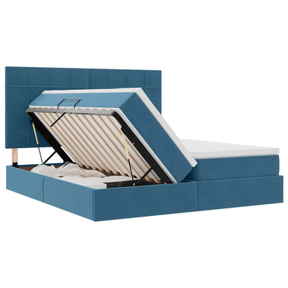 vidaXL Bett mit LED-Lichtleisten Dunkelblau 200 x 200 cm Samt