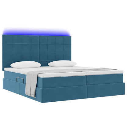 vidaXL Bett mit LED-Lichtleisten Dunkelblau 200 x 200 cm Samt