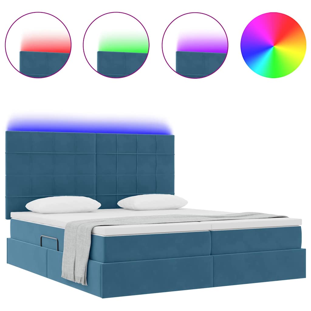vidaXL Bett mit LED-Lichtleisten Dunkelblau 200 x 200 cm Samt