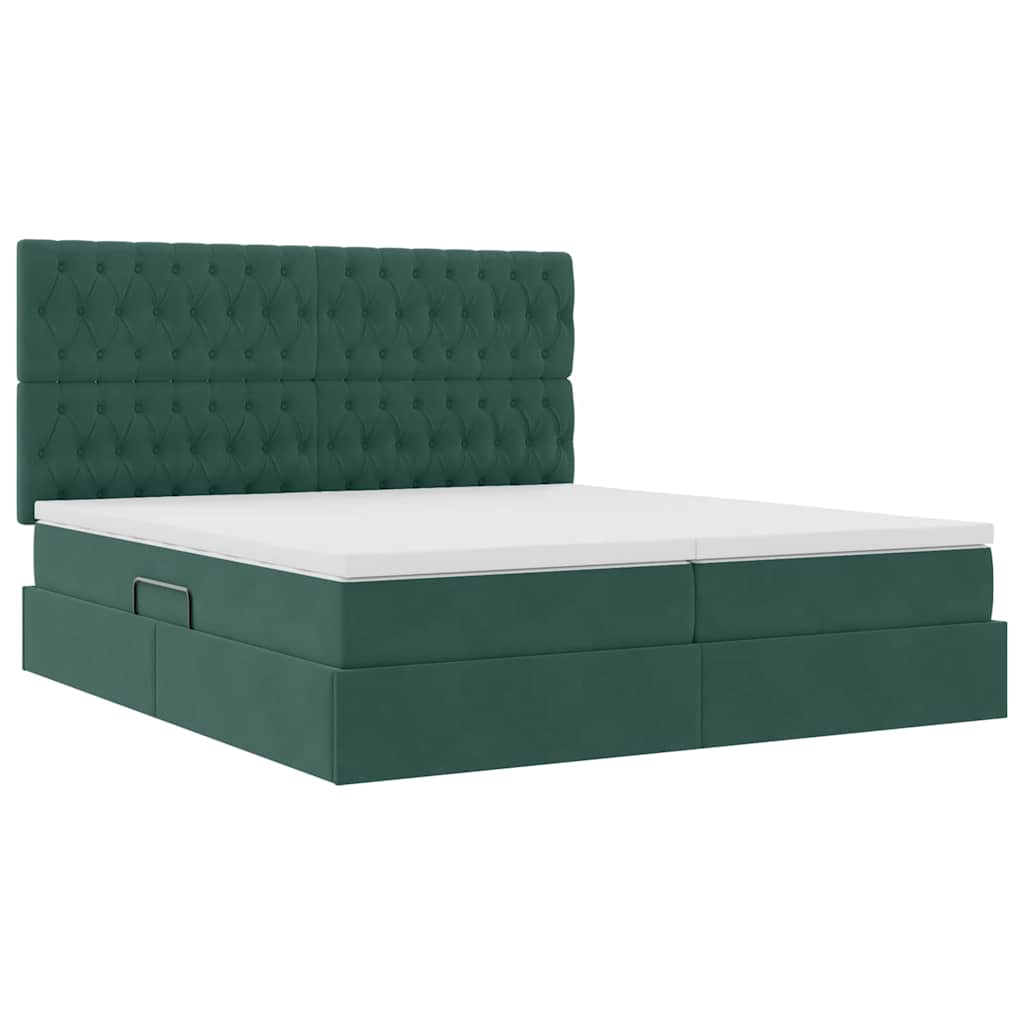 vidaXL Bett mit LED-Lichtleisten Dunkelgrün 180 x 200 cm Samt