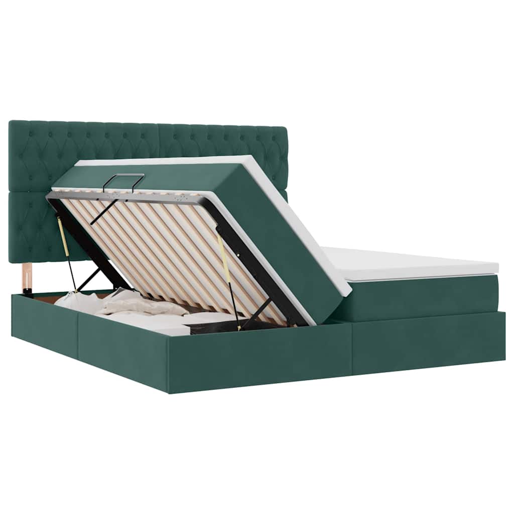 vidaXL Bett mit LED-Lichtleisten Dunkelgrün 180 x 200 cm Samt