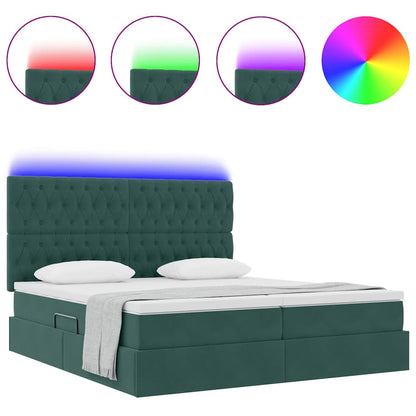 vidaXL Bett mit LED-Lichtleisten Dunkelgrün 180 x 200 cm Samt