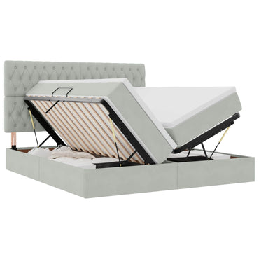 vidaXL Bett mit LED-Lichtleisten Hellgrau 200 x 200 cm Samt