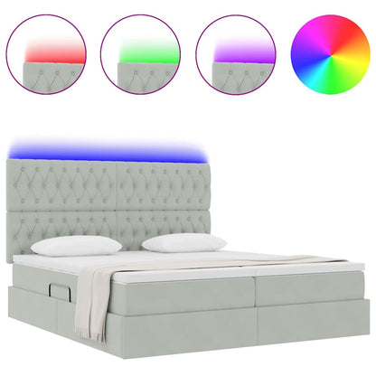 Bett mit LED-Lichtleisten Hellgrau 200 x 200 cm Samt
