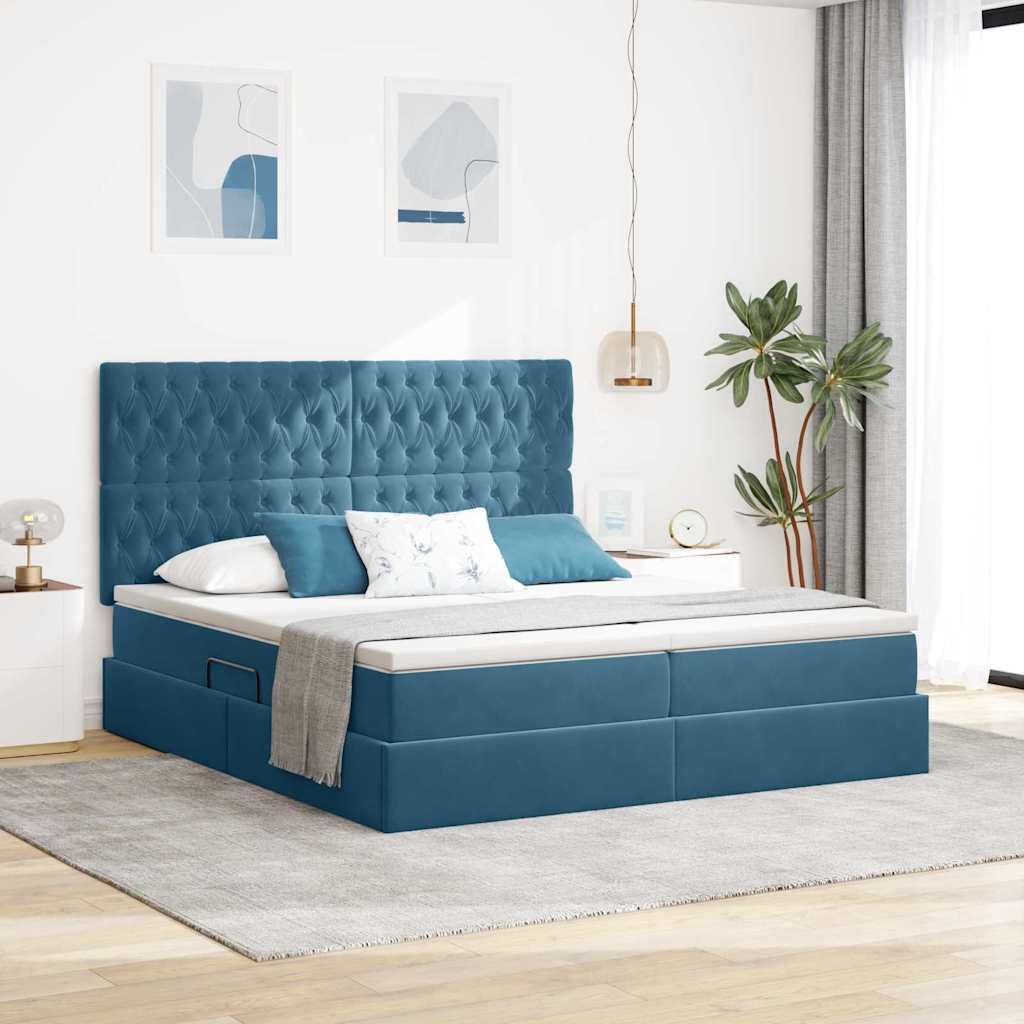 vidaXL Bett mit LED-Lichtleisten Dunkelblau 200 x 200 cm Samt