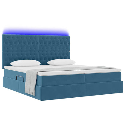 vidaXL Bett mit LED-Lichtleisten Dunkelblau 200 x 200 cm Samt