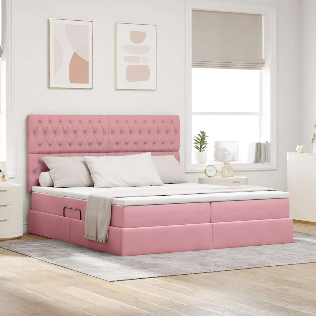vidaXL Bett mit LED-Lichtleisten mit Kopfteil Rosa 200 x 200 cm Samt