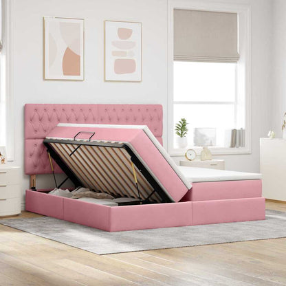 vidaXL Bett mit LED-Lichtleisten mit Kopfteil Rosa 200 x 200 cm Samt