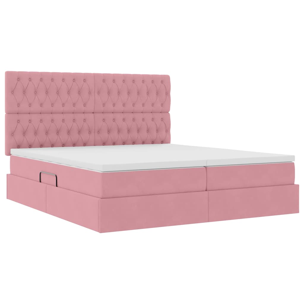 vidaXL Bett mit LED-Lichtleisten mit Kopfteil Rosa 200 x 200 cm Samt