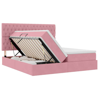 vidaXL Bett mit LED-Lichtleisten mit Kopfteil Rosa 200 x 200 cm Samt