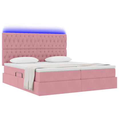 vidaXL Bett mit LED-Lichtleisten mit Kopfteil Rosa 200 x 200 cm Samt
