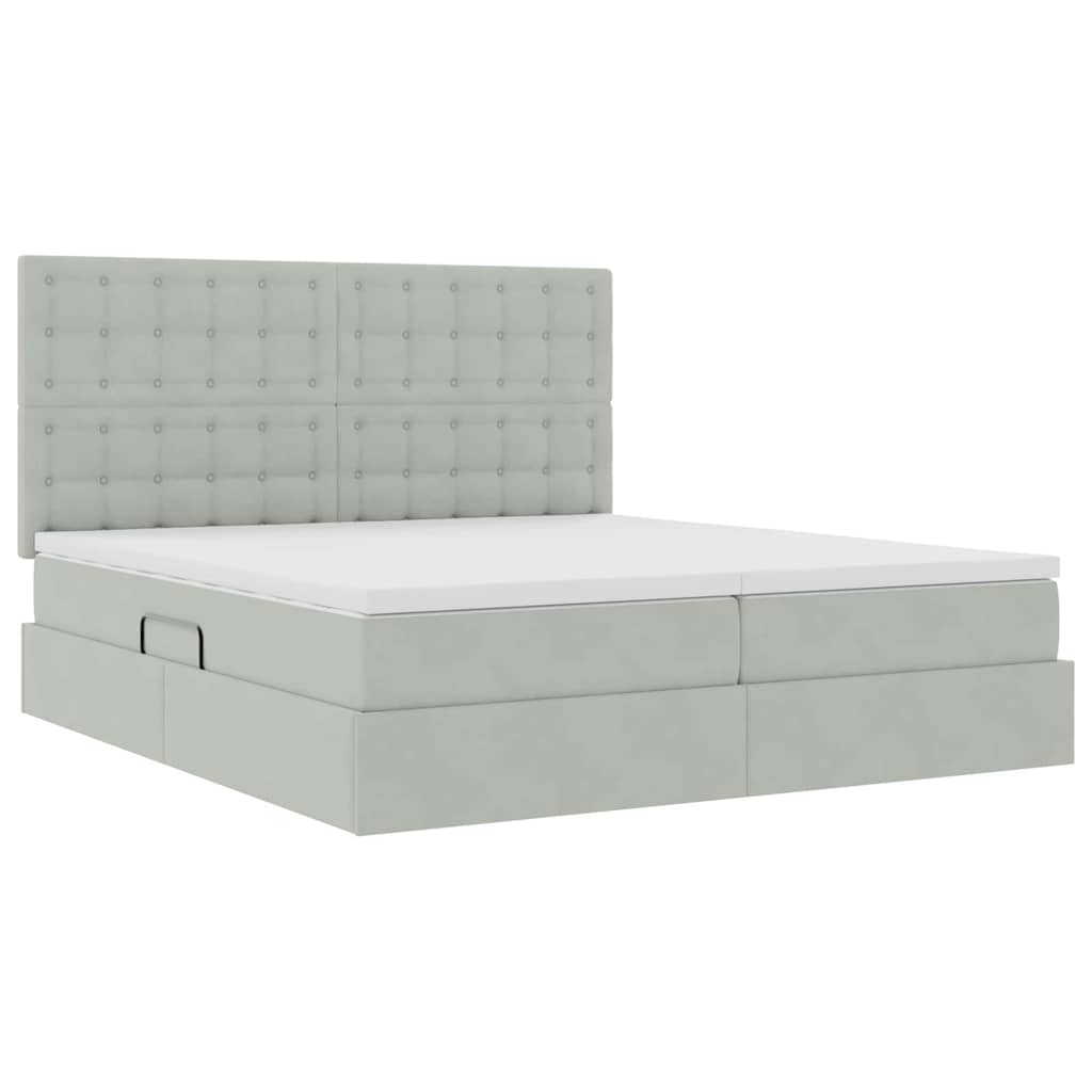 vidaXL Bett mit LED-Lichtleisten Hellgrau 200 x 200 cm Samt