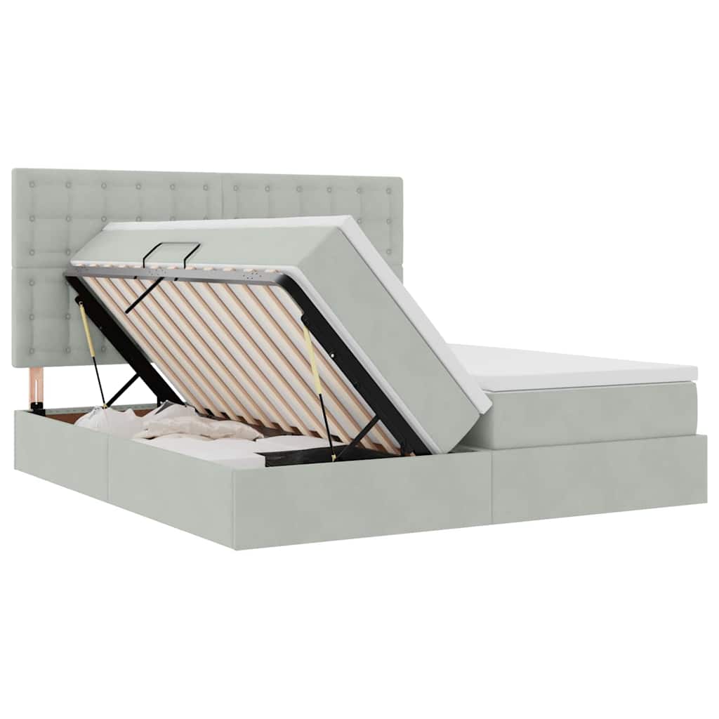 vidaXL Bett mit LED-Lichtleisten Hellgrau 200 x 200 cm Samt