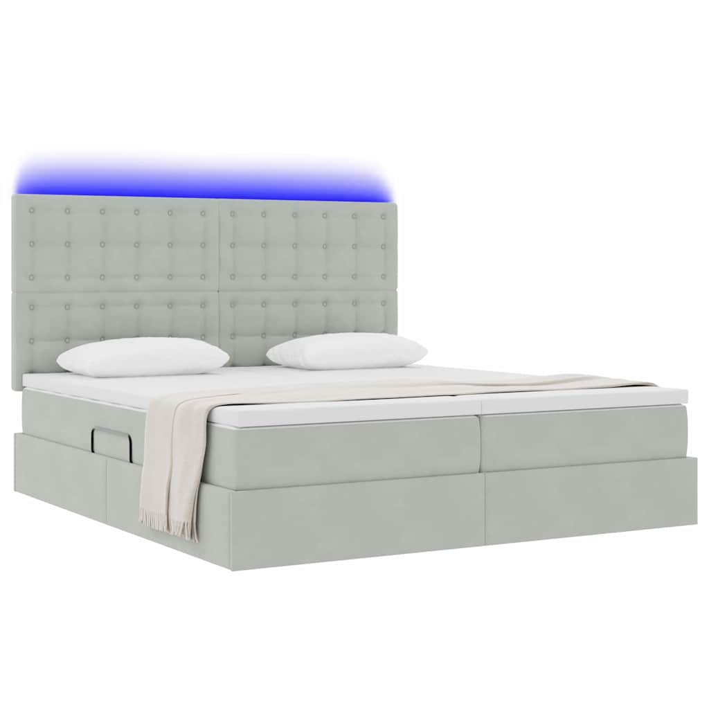vidaXL Bett mit LED-Lichtleisten Hellgrau 200 x 200 cm Samt