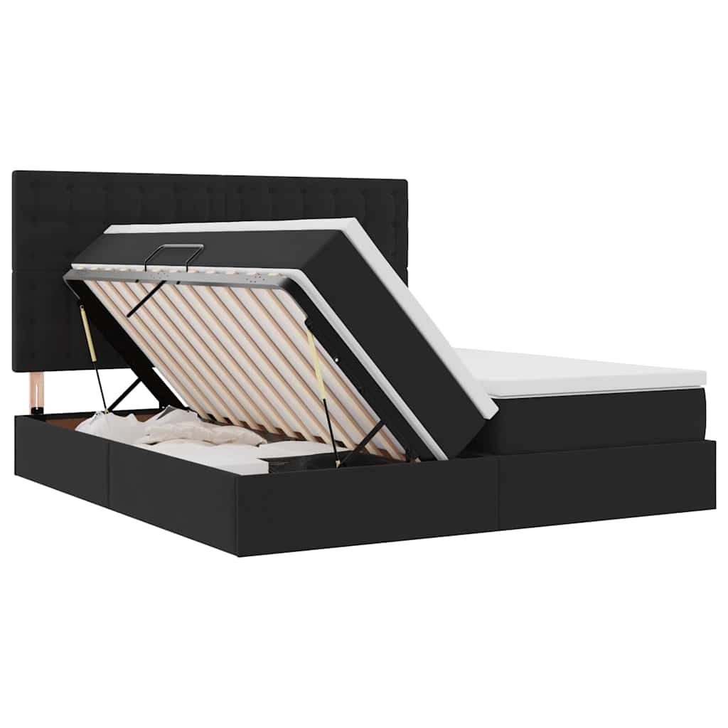 Bett mit LED-Lichtleisten Schwarz 200 x 200 cm Samt