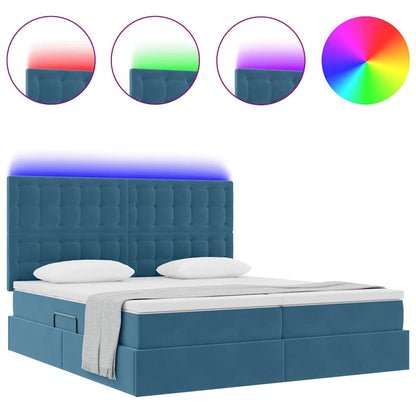 Bett mit LED-Lichtleisten Dunkelblau 200 x 200 cm Samt
