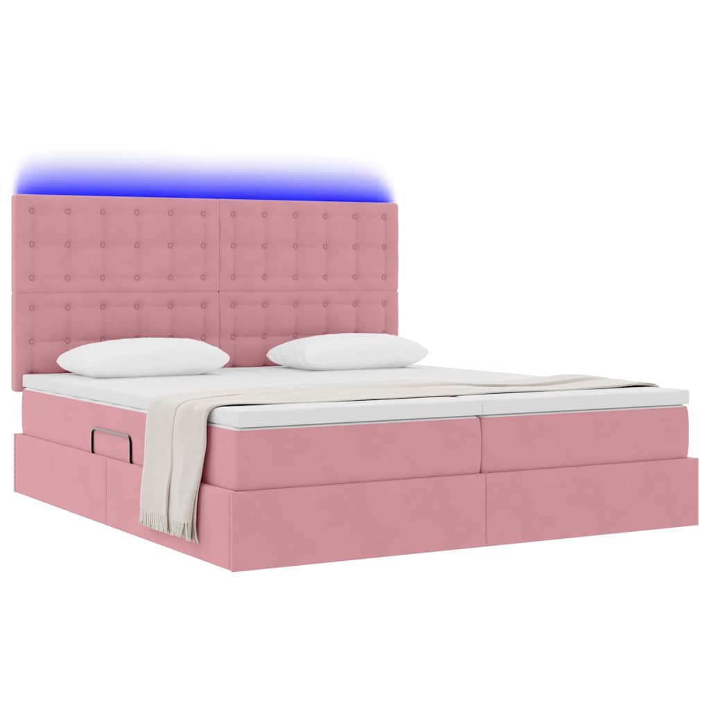 vidaXL Bett mit LED-Lichtleisten mit Kopfteil Rosa 200 x 200 cm Samt