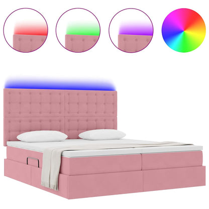 vidaXL Bett mit LED-Lichtleisten mit Kopfteil Rosa 200 x 200 cm Samt