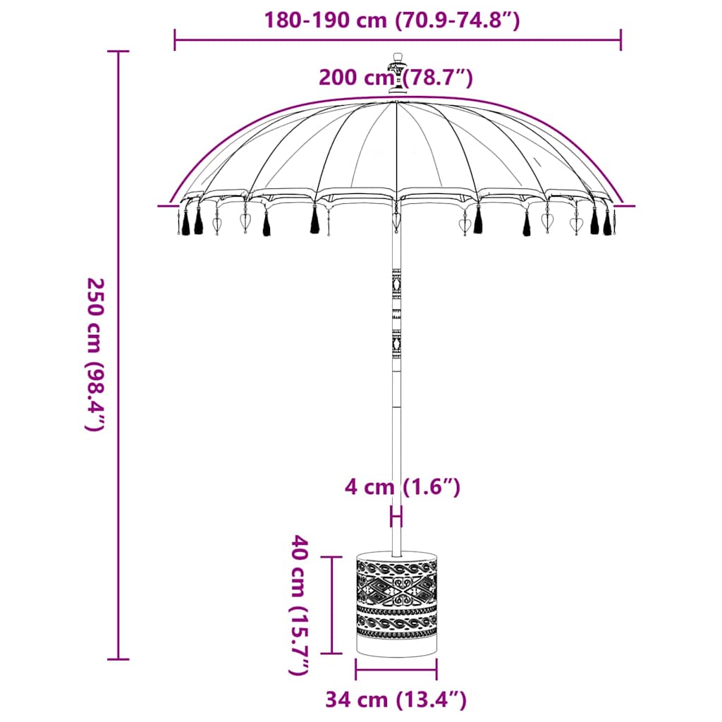 vidaXL Balinesischer Sonnenschirm mit Sockel 260 180-190 cm