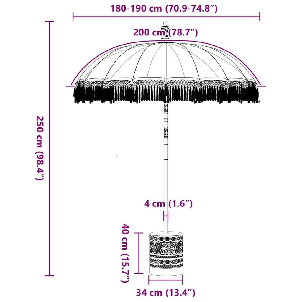 vidaXL Balinesischer Sonnenschirm mit Sockel Creme 185 x 185 x 260 cm