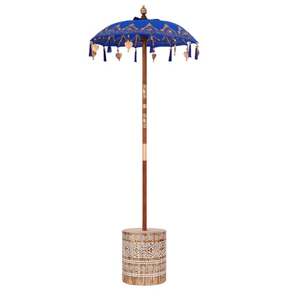 vidaXL Balinesischer Sonnenschirm mit Sockel Blau 95 x 95 x 260 cm