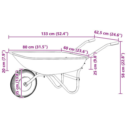 Schubkarre Silber und Schwarz 133 x 62,5 x 58 cm Stahl