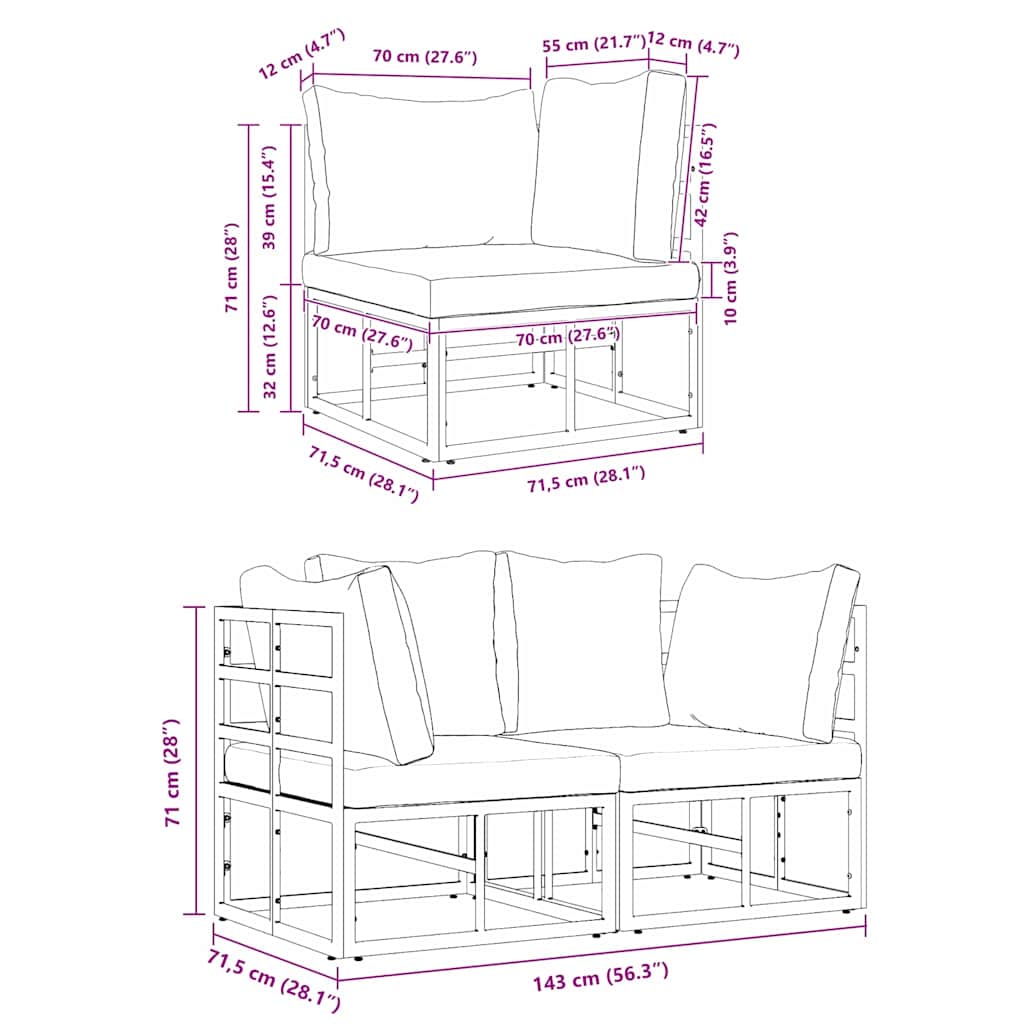 Gartenmöbel 2 Stück Schwarz und Anthrazit 71,5 x 71,5 x 71 cm
