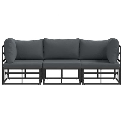 vidaXL Gartenmöbel mit Kissen 3 Stück Schwarz und Anthrazit Metall