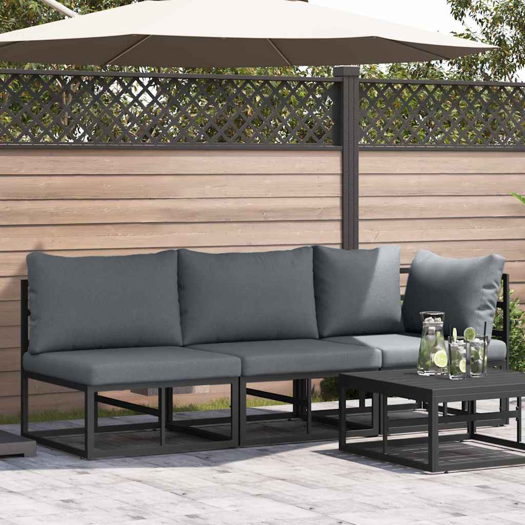 vidaXL Gartenmöbel mit Kissen 3 Stück Schwarz und Anthrazit Metall