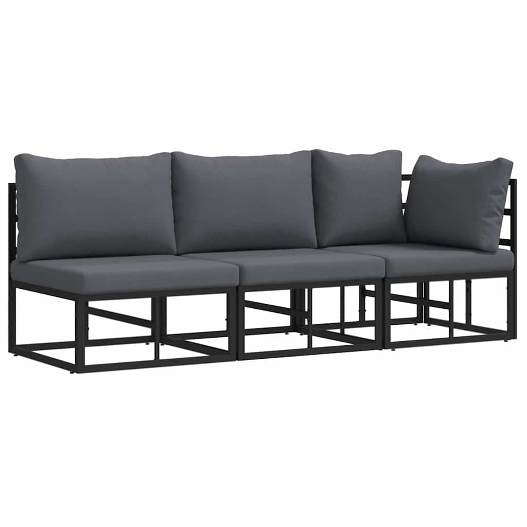 vidaXL Gartenmöbel mit Kissen 3 Stück Schwarz und Anthrazit Metall