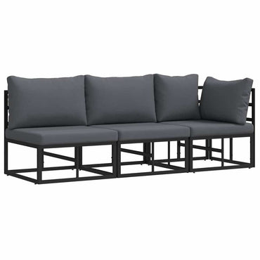 vidaXL Gartenmöbel mit Kissen 3 Stück Schwarz und Anthrazit Metall