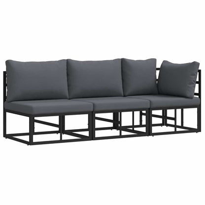 vidaXL Gartenmöbel mit Kissen 3 Stück Schwarz und Anthrazit Metall