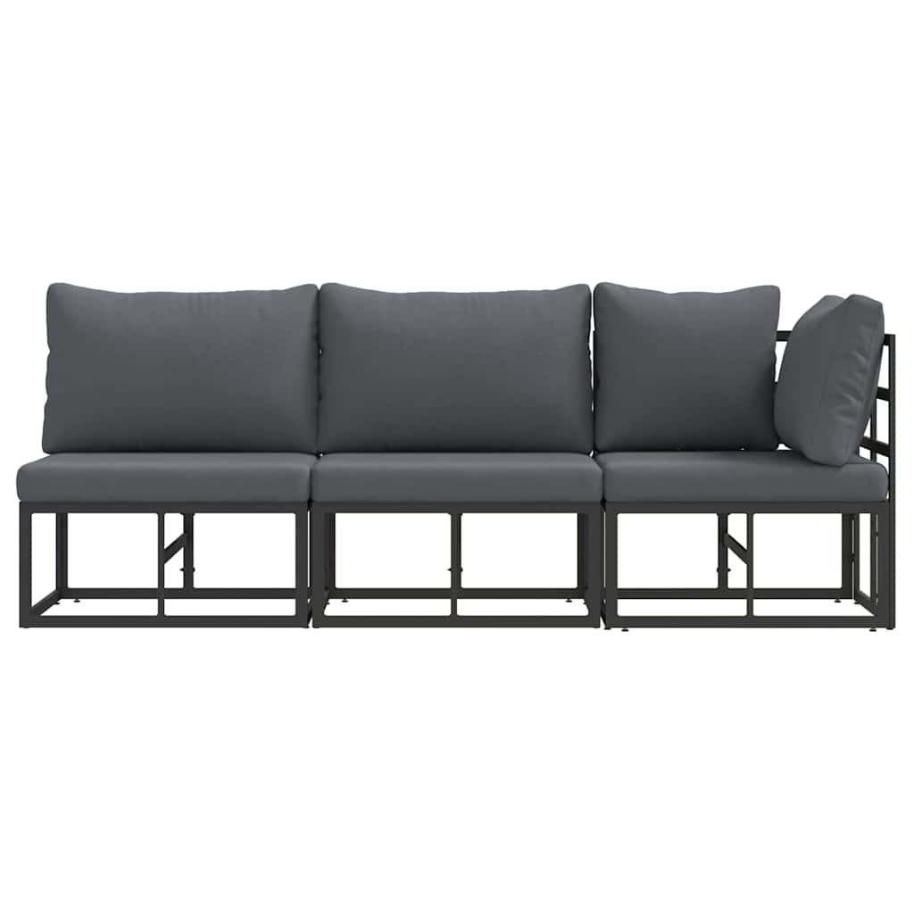 vidaXL Gartenmöbel mit Kissen 3 Stück Schwarz und Anthrazit Metall