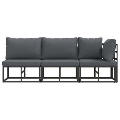 vidaXL Gartenmöbel mit Kissen 3 Stück Schwarz und Anthrazit Metall