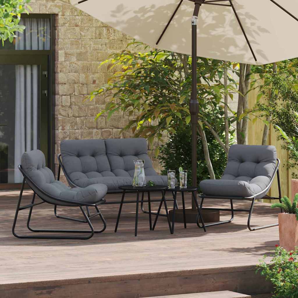 vidaXL gartenmöbel mit Kissen 3 pcs Schwarz Pulverbeschichteter Stahl