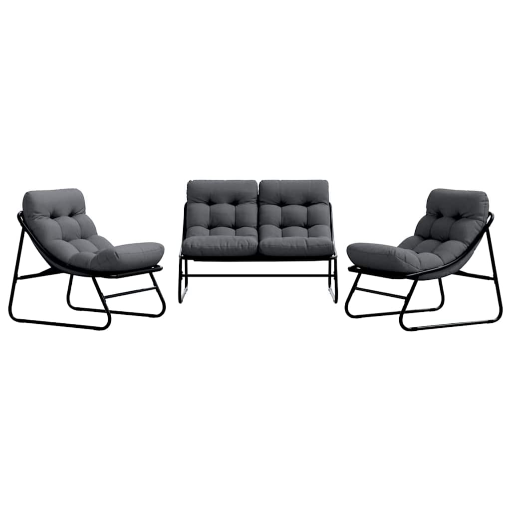 vidaXL gartenmöbel mit Kissen 3 pcs Schwarz Pulverbeschichteter Stahl