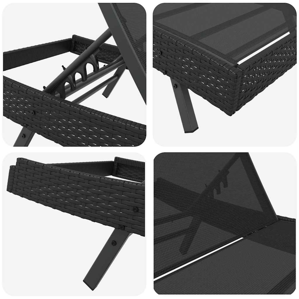 Sonnenliege Schwarz 197 x 70 x 82 cm Poly-Rattan