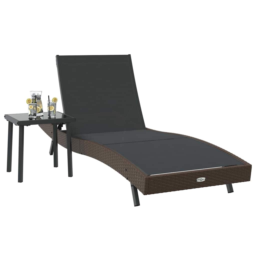 Sonnenliege 2 pcs Schwarz und Braun Poly-Rattan
