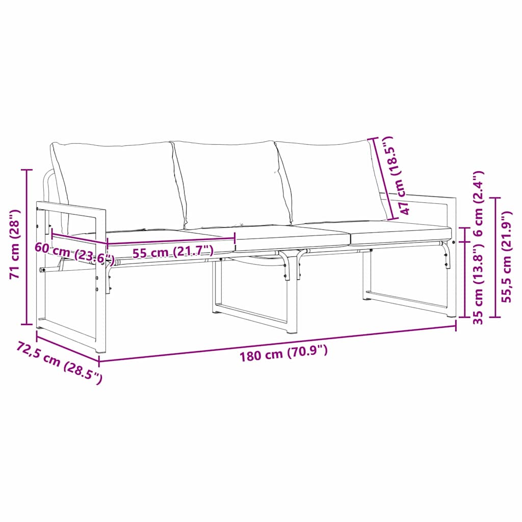 vidaXL gartenmöbel mit Kissen Hellgrau 180 x 72,5 x 71 cm Polyester