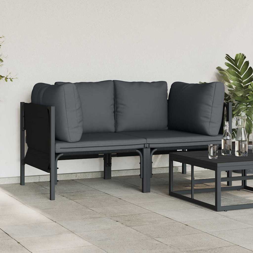 vidaXL Gartenmöbel mit Kissen 2 pcs Anthrazit 80 x 80 x 71 cm Stahl