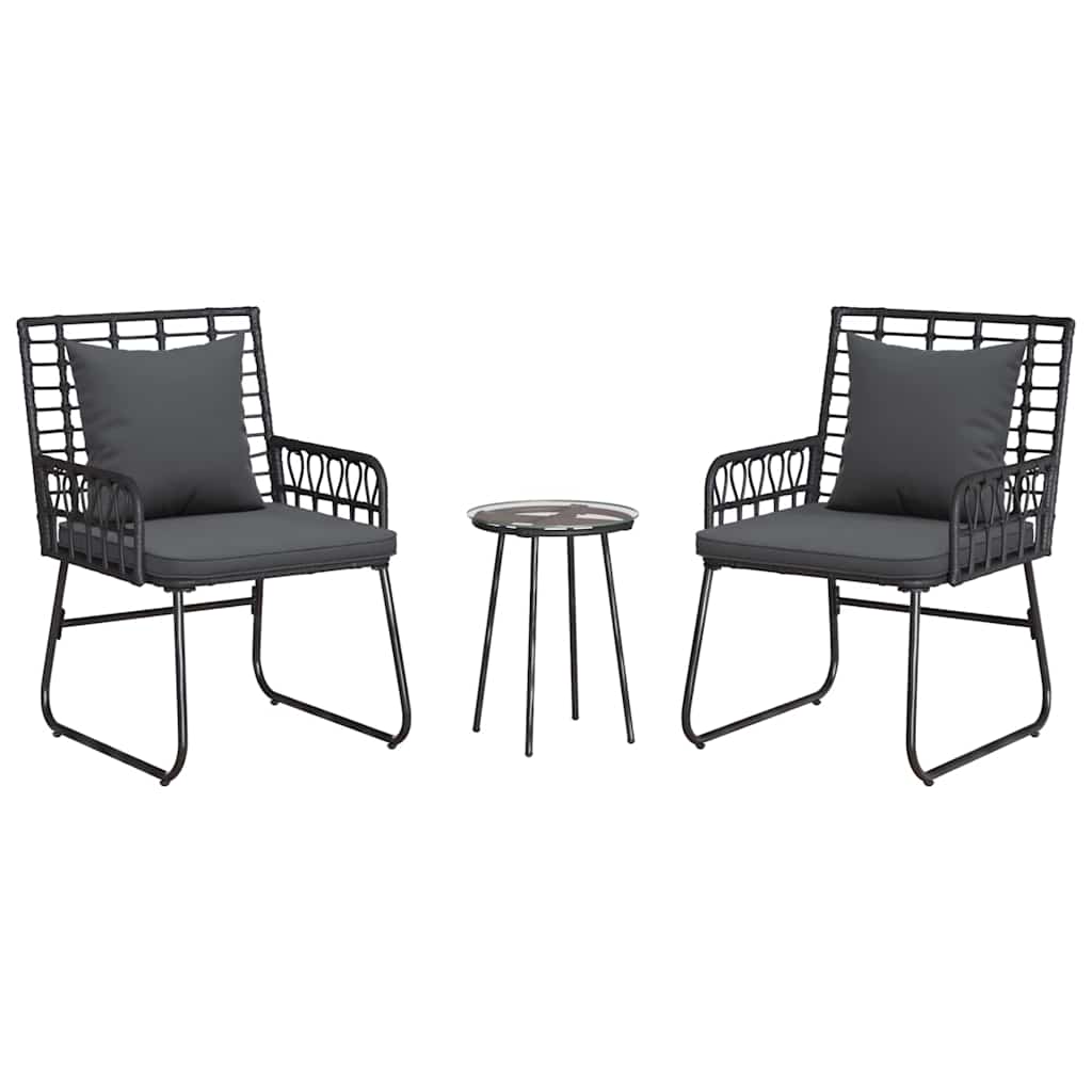 vidaXL Salon de salle à manger de jardin 3 pcs Noir et anthracite résine tressée