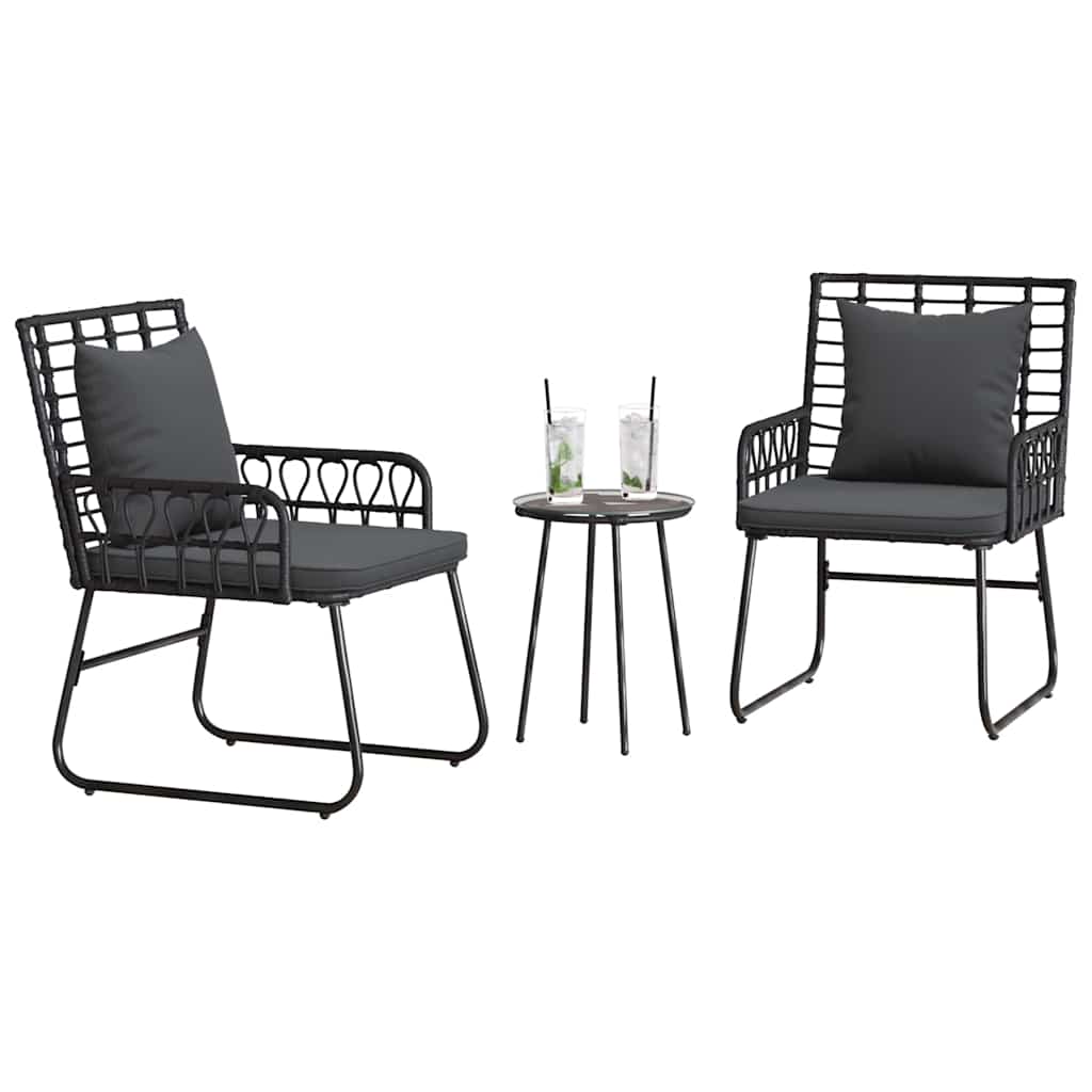 vidaXL Salon de salle à manger de jardin 3 pcs Noir et anthracite résine tressée