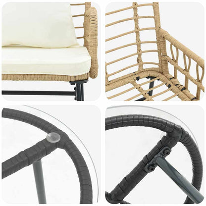vidaXL Salon de jardin à manger 3 pcs Marron et Crème Résine tressée