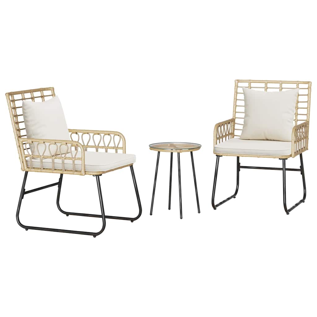 vidaXL Salon de jardin à manger 3 pcs Marron et Crème Résine tressée