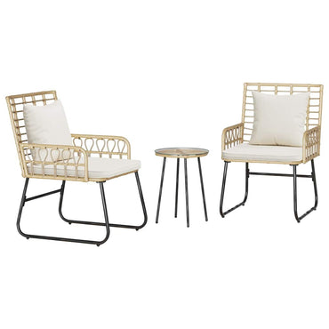 vidaXL Salon de jardin à manger 3 pcs Marron et Crème Résine tressée
