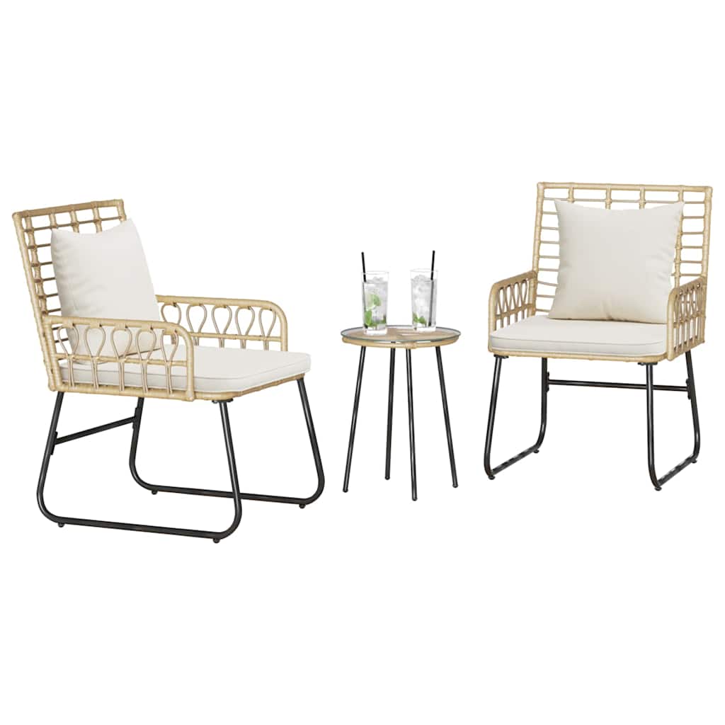 vidaXL Salon de jardin à manger 3 pcs Marron et Crème Résine tressée