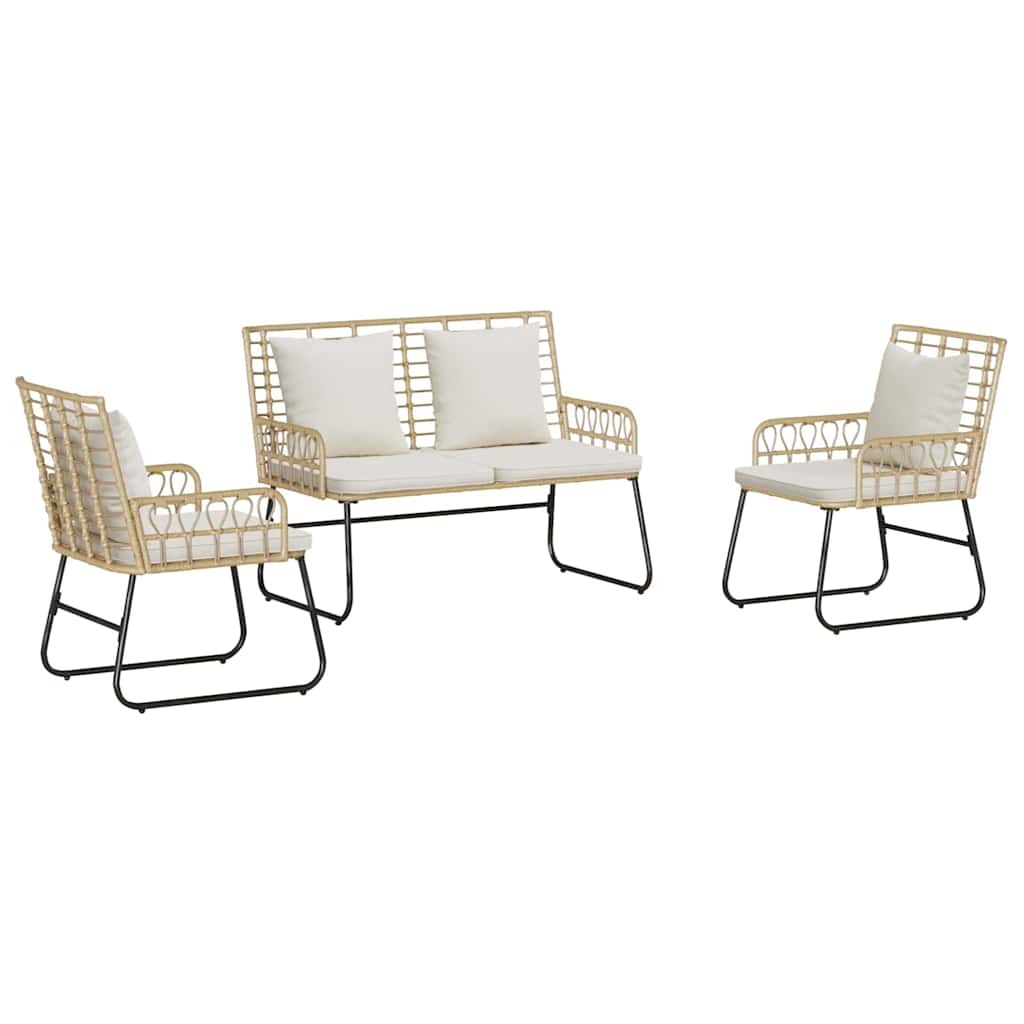 vidaXL Salon de jardin à manger 3 pcs Marron et Crème Résine tressée